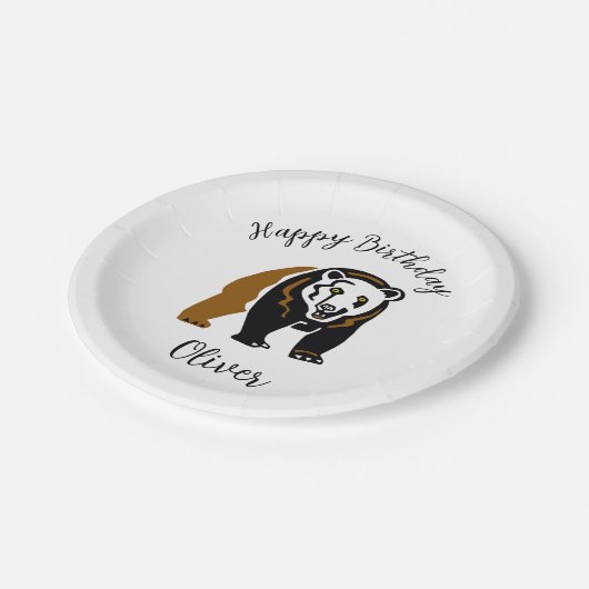 Wilde dieren - GRIZZLY Beer -Happy Birthda- Feest Papieren Bordje (Gekanteld)