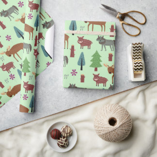 Wilde Dieren In Het Bos Herten Everzwijn Wolf Cadeaupapier