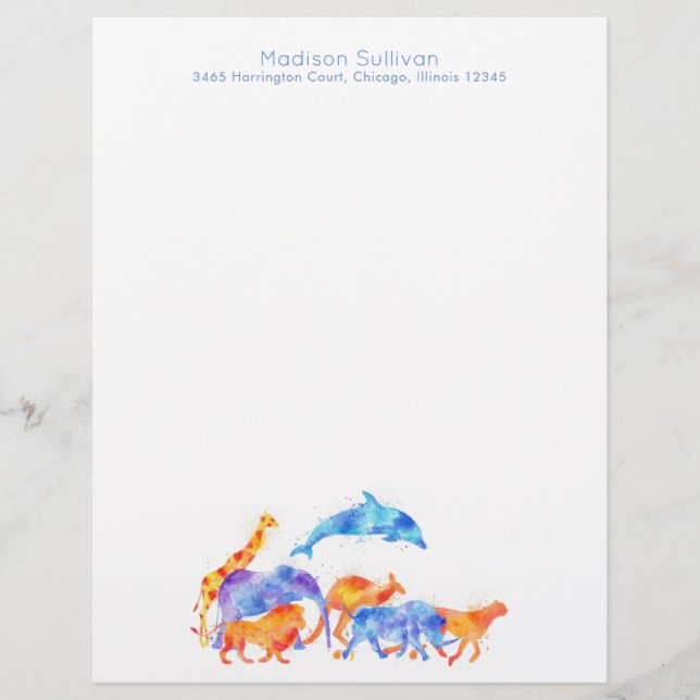 Wilde dieren in Waterverf die samen lopen (Voorkant)