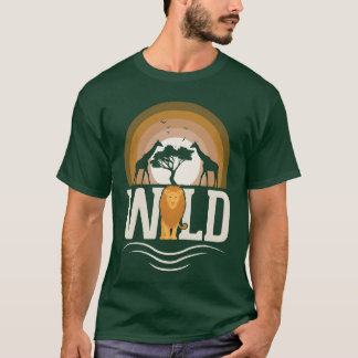 Wilde Dieren Leeuw Giraffe Afrika retro T-shirt