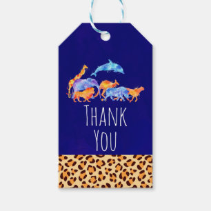 Wilde dieren met een luipaard printrand Dank u wel Cadeaulabel
