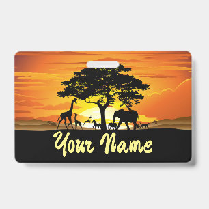 Wilde dieren op Afrikaanse savanne zonsondergang Badge