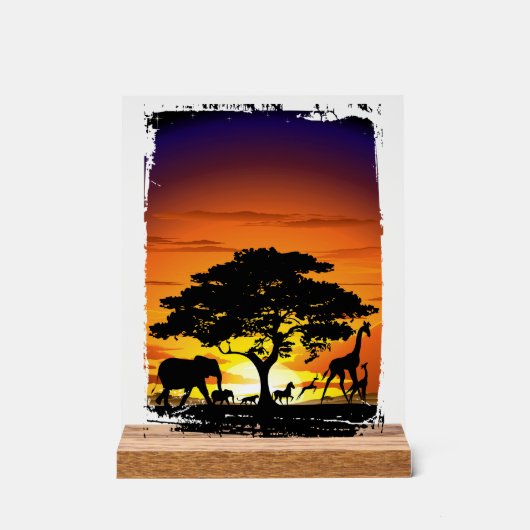 Wilde dieren op de Afrikaanse Savanna Sunset Acryl Bord (Voorkant)