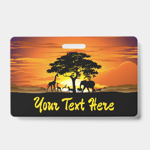 Wilde dieren op de Afrikaanse Savanna Sunset Badge