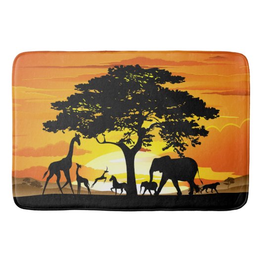 Wilde dieren op de Afrikaanse Savanna Sunset Badmat (Voorkant)