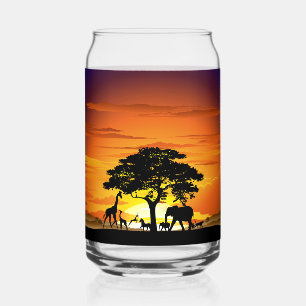 Wilde dieren op de Afrikaanse Savanna Sunset Blikvorm Glas