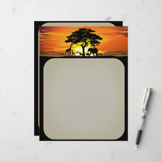 Wilde dieren op de Afrikaanse Savanna Sunset Briefhoofd (Voorkant / Achterkant in situ)