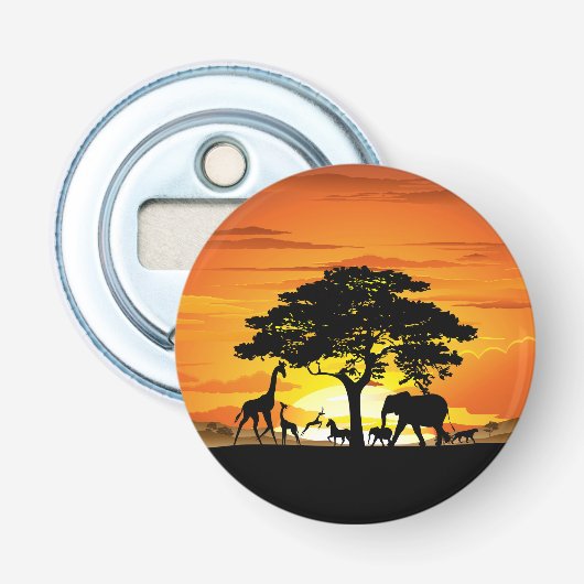Wilde dieren op de Afrikaanse Savanna Sunset Button Flesopener (Voorkant)