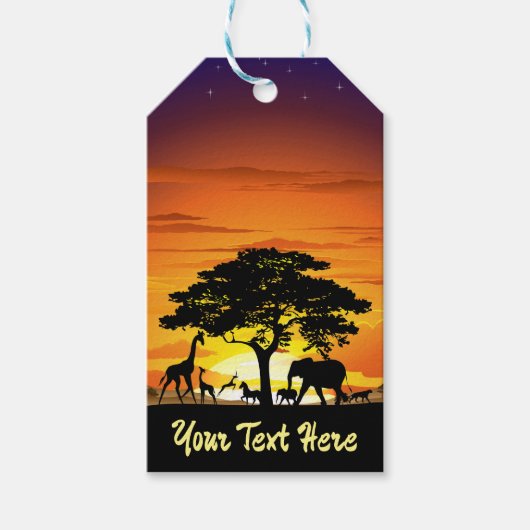 Wilde dieren op de Afrikaanse Savanna Sunset Cadeaulabel (Voorkant)