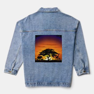 Wilde dieren op de Afrikaanse Savanna Sunset Denim Jacket