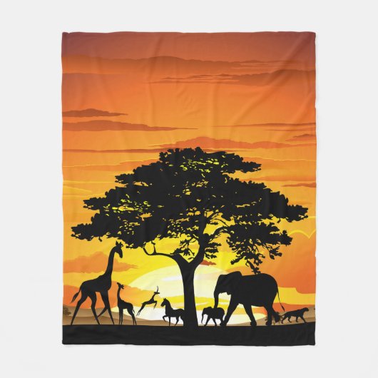 Wilde dieren op de Afrikaanse Savanna Sunset Fleece Deken (Voorkant)