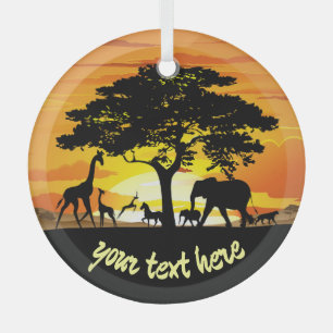 Wilde dieren op de Afrikaanse Savanna Sunset Glas Ornament