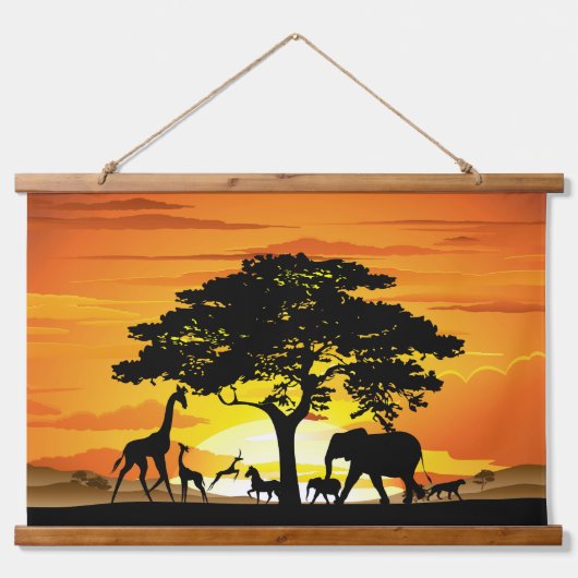 Wilde dieren op de Afrikaanse Savanna Sunset Hangend Wandkleed (Voorkant)