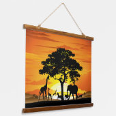 Wilde dieren op de Afrikaanse Savanna Sunset Hangend Wandkleed (Gebogen)