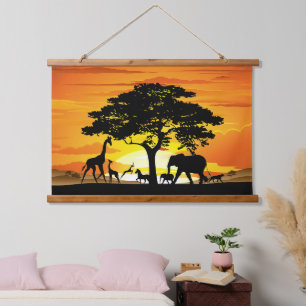 Wilde dieren op de Afrikaanse Savanna Sunset Hangend Wandkleed