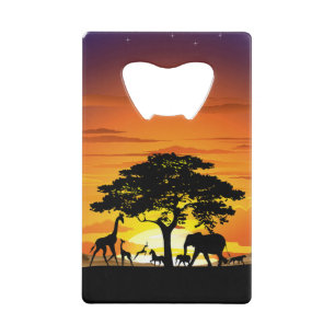 Wilde dieren op de Afrikaanse Savanna Sunset Kredietkaart Flessenopener