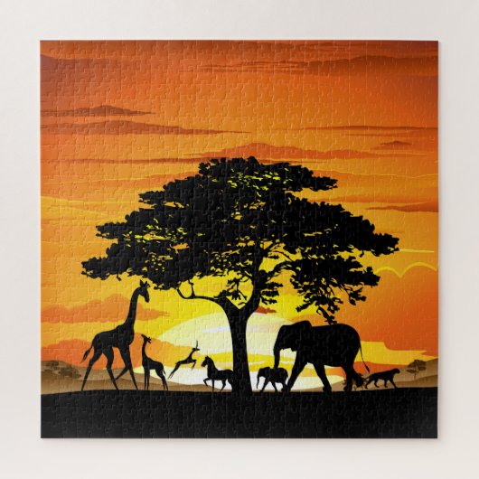 Wilde dieren op de Afrikaanse Savanna Sunset Legpuzzel (Verticaal)