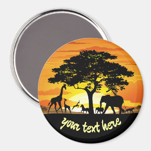Wilde dieren op de Afrikaanse Savanna Sunset Magneet