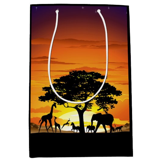 Wilde dieren op de Afrikaanse Savanna Sunset Medium Cadeauzakje (Voorkant)
