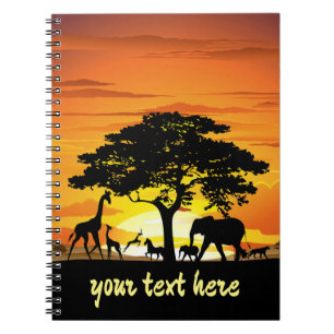 Wilde dieren op de Afrikaanse Savanna Sunset Notitieboek