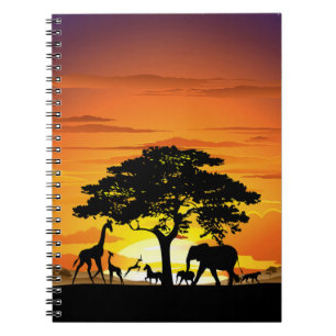 Wilde dieren op de Afrikaanse Savanna Sunset Notitieboek