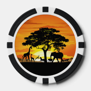 Wilde dieren op de Afrikaanse Savanna Sunset Poker Chips