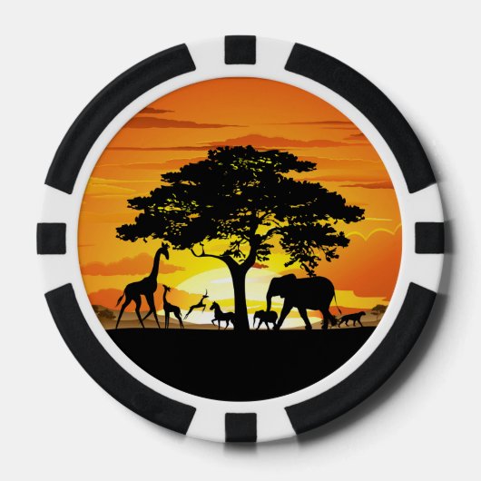 Wilde dieren op de Afrikaanse Savanna Sunset Poker Chips (Voorkant)