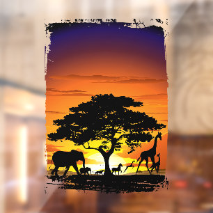 Wilde dieren op de Afrikaanse Savanna Sunset Raamsticker