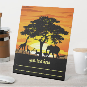 Wilde dieren op de Afrikaanse Savanna Sunset Reclamebord Met Voetstuk