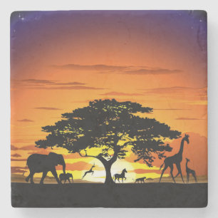 Wilde dieren op de Afrikaanse Savanna Sunset Stenen Onderzetter