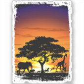 Wilde dieren op de Afrikaanse Savanna Sunset Sticker (Voorkant)