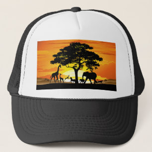 Wilde dieren op de Afrikaanse Savanna Sunset Trucker Pet