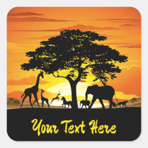 Wilde dieren op de Afrikaanse Savanna Sunset Vierkante Sticker