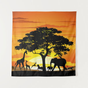 Wilde dieren op de Afrikaanse Savanna Sunset Wandkleed