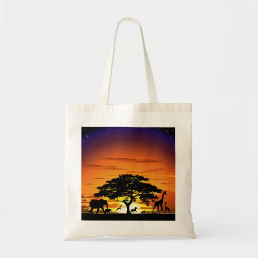 Wilde dieren op de Savannah Sunset canvas tas (Voorkant)
