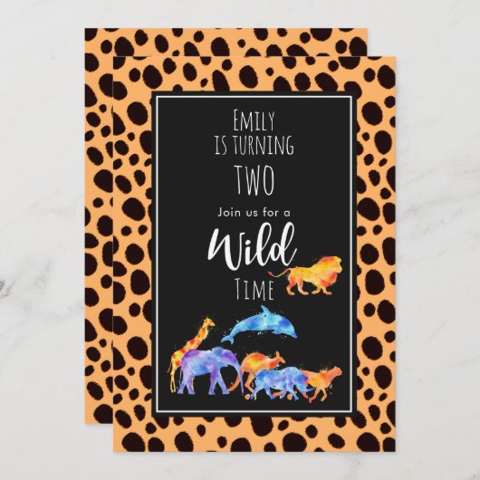 Wilde dieren op exotische cheeta print verjaardag kaart (Voorkant / Achterkant)