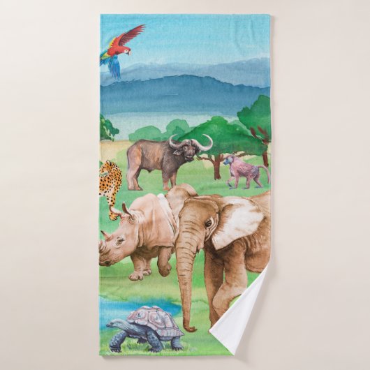 Wilde dieren van Afrika op de achtergrond van de s Badhanddoek (Badhanddoek)