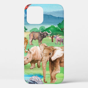 Wilde dieren van Afrika op de achtergrond van de s iPhone 12 Hoesje