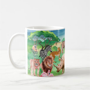 Wilde dieren van Afrika op de achtergrond van de s Koffiemok