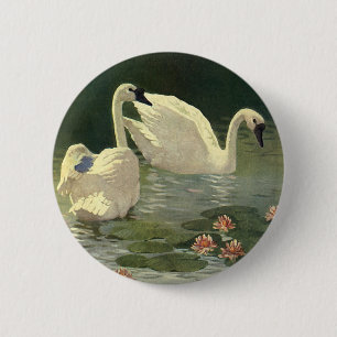 wilde dieren, Victoriaans witte zwanen Ronde Button 5,7 Cm