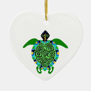Wilde dieren - Zee SCHILDPAD -Marine- aquatisch -H Keramisch Ornament