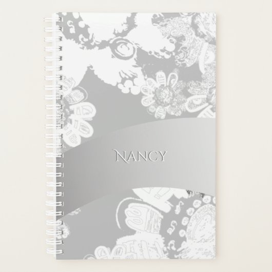 Wilde dingen Witte/Grijze Monogram Naam Planner (Voorkant)