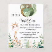 Wilde een 1e verjaardag giraffe-uitnodiging flyer (Voorkant)