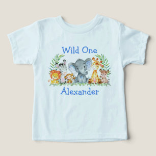Wilde Eén 1e Verjaardag Safari Dieren Blauw