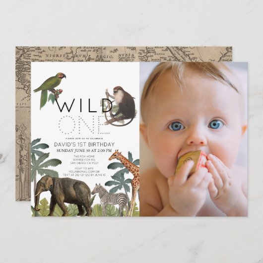 Wilde Eén Afrikaanse Safari Dieren Foto 1e Verjaar Kaart (Voorkant / Achterkant)