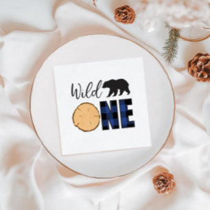 Wilde Eén Beer blauwe Buffalo Plaid Eerste Verjaar Servet