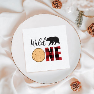 Wilde Eén Beer Buffalo Plaid Eerste Verjaardag Ser Servet