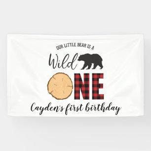 Wilde Eén Beer Buffalo Plaid Eerste Verjaardag Spandoek