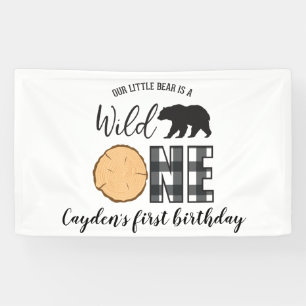 Wilde Eén Beer Zwart Buffalo Plaid Eerste Verjaard Spandoek
