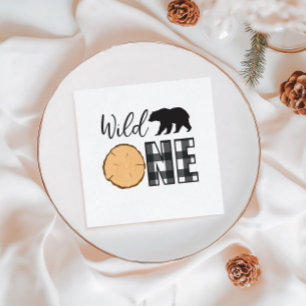 Wilde Eén Beer zwarte Buffalo Plaid Eerste Verjaar Servet